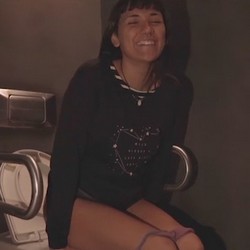 Vivi pisses in the toilet just before her first anal experience.