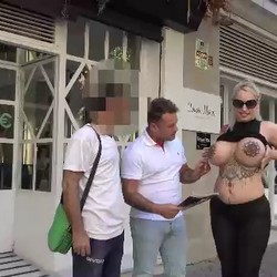 Gaby, from the 'FARMER WANTS A WIFE' reality show goes around the streets in Sevilla eating CandelaX's ENORMOUS TITS.