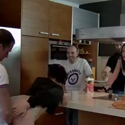 Alba and Salva fuck in the kitchen while the other contestants make dinner. MadLifes.com